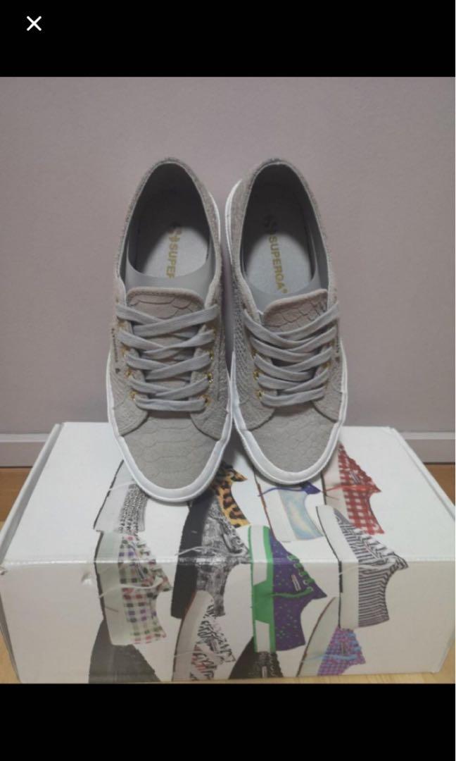 Superga grey leather, Women's Fashion 