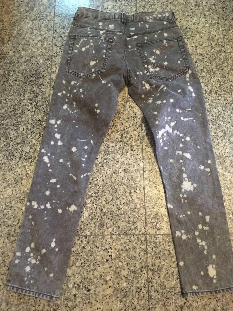 Mens distressed paint splatter jeans hot sale