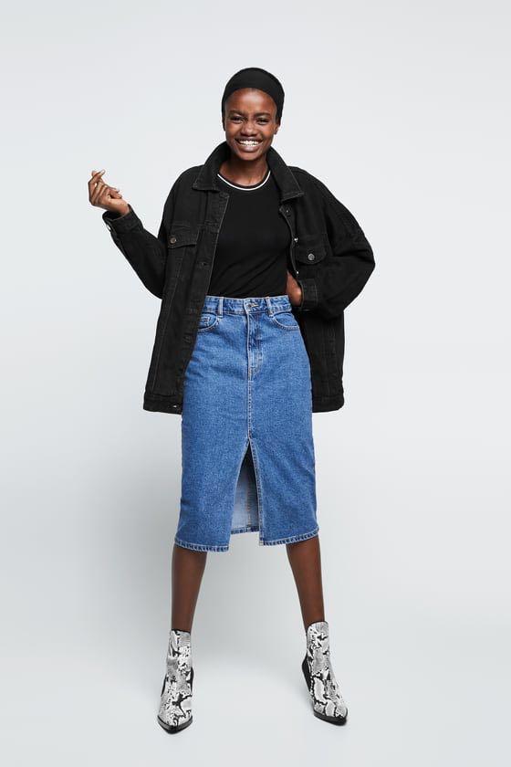 Zara midi denim skirt w front slit size M UK10 Women s Fashion