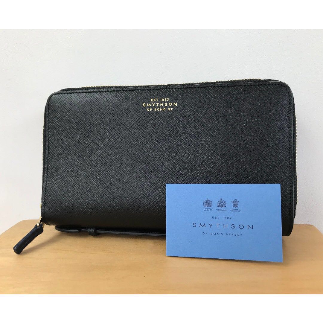 [70% OFF 2-DAY OFFER!!] Smythson Black Panama Double Zip Travel Wallet  (Authentic)