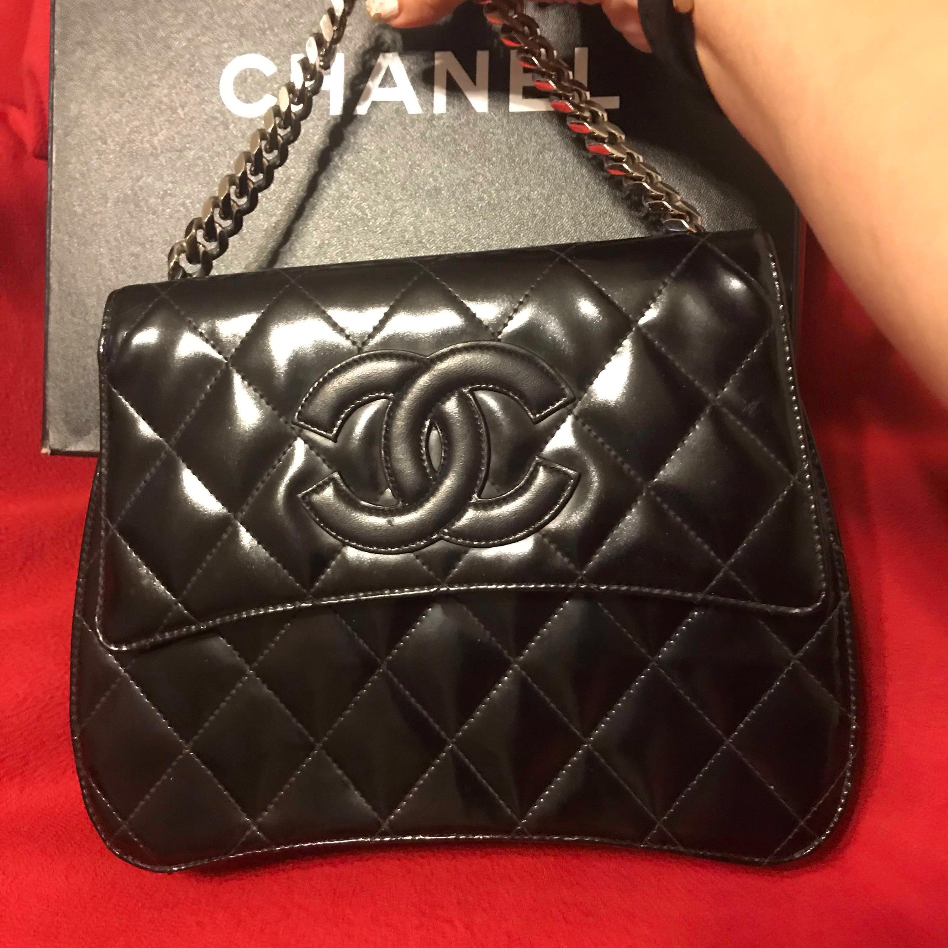 Authentic Chanel Silver chain strap Kelly Bag, Luxury, Bags