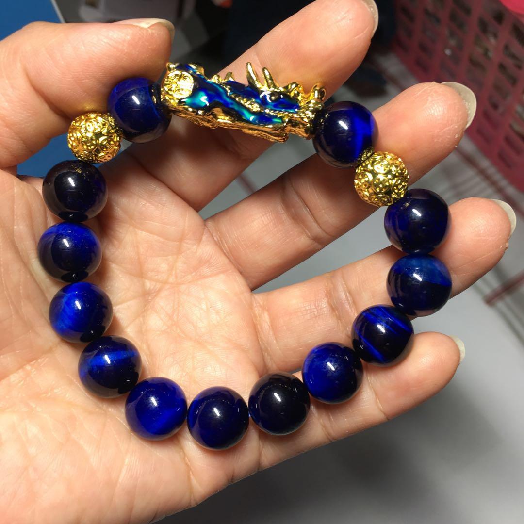 Blue Tiger Eye With Single Gold Plated Pixiu Change Colour According To Body Heat Bracelet 12mm Women s Fashion Jewelry Organisers Precious Stones on Carousell