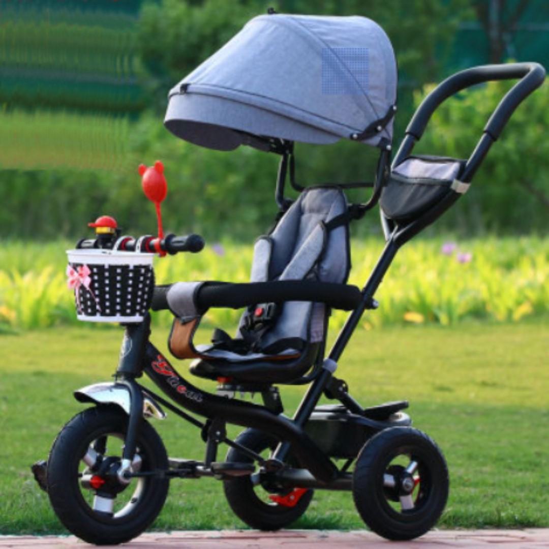 Child Tricycle Trike Bicycle With Sunshade Grey And Black Toddler