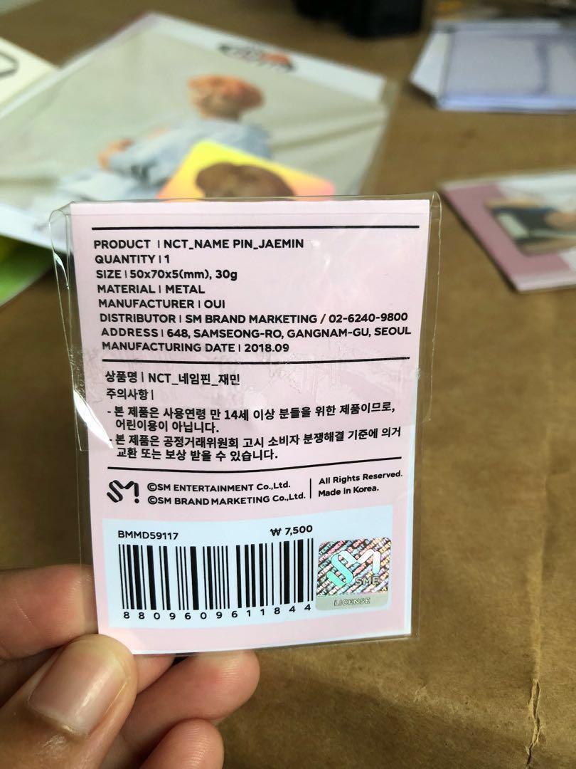 Coex SMTown Giftshop NCT Name Pin Badge - Na Jaemin, Hobbies ...