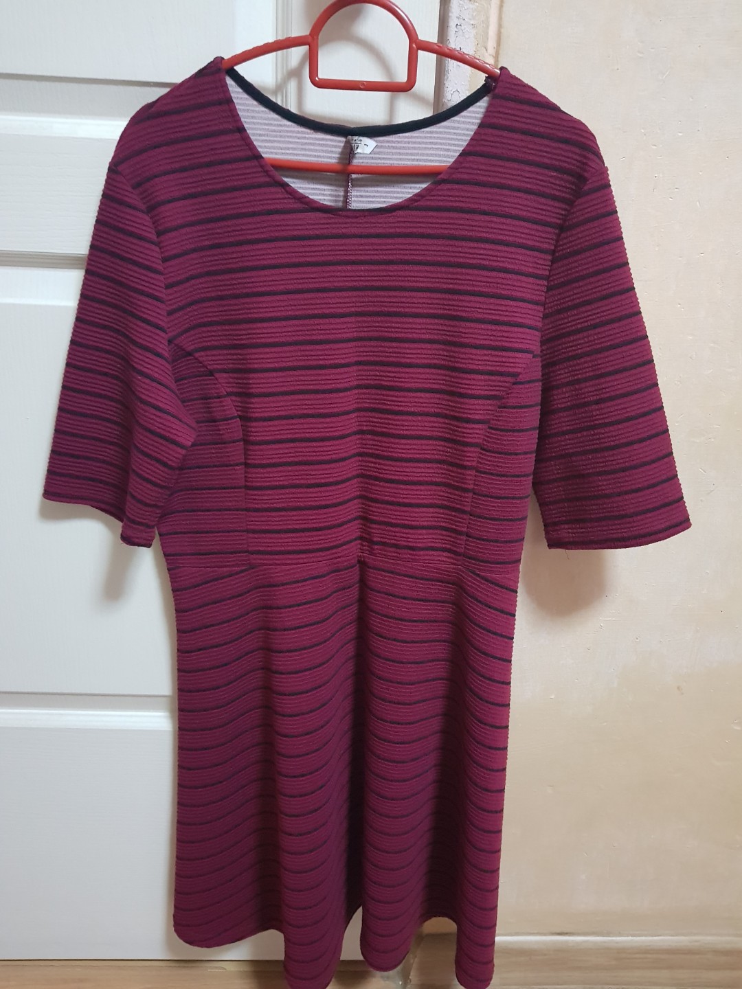 Maroon striped dress clearance