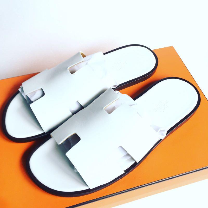 white hermes flip flops