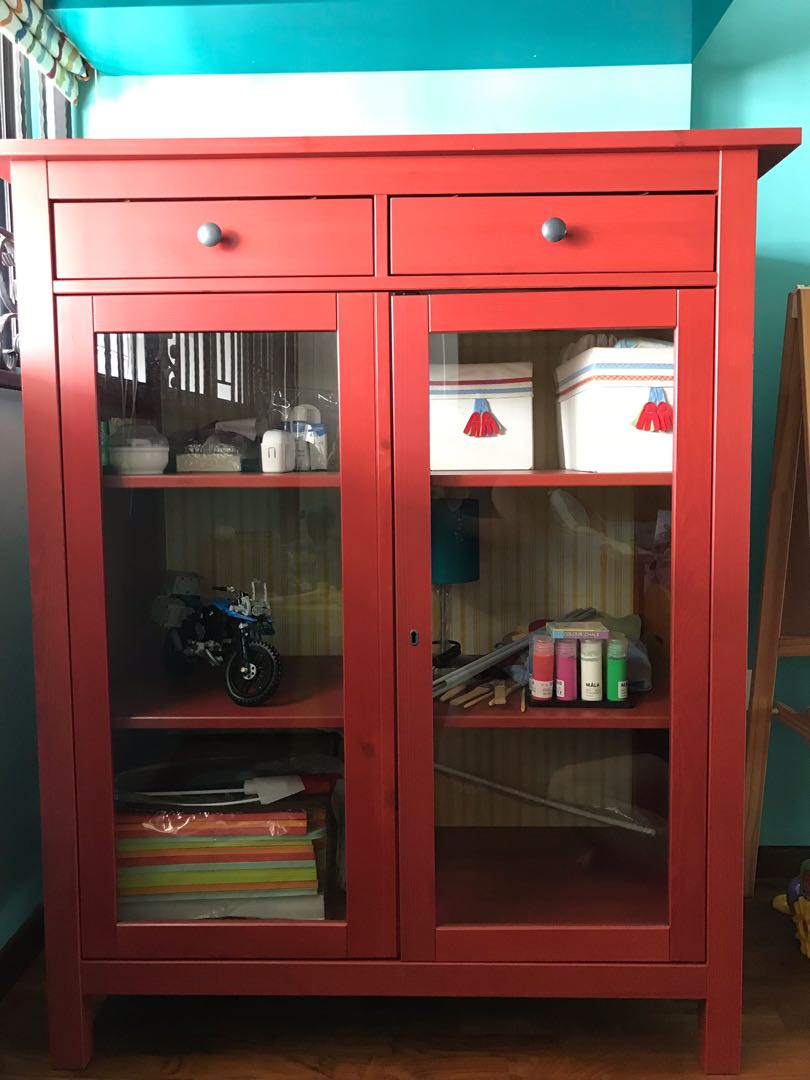 Hemnes Linen Cabinet, Red, Furniture & Home Living, Furniture, Shelves, Cabinets & Racks on Carousell
