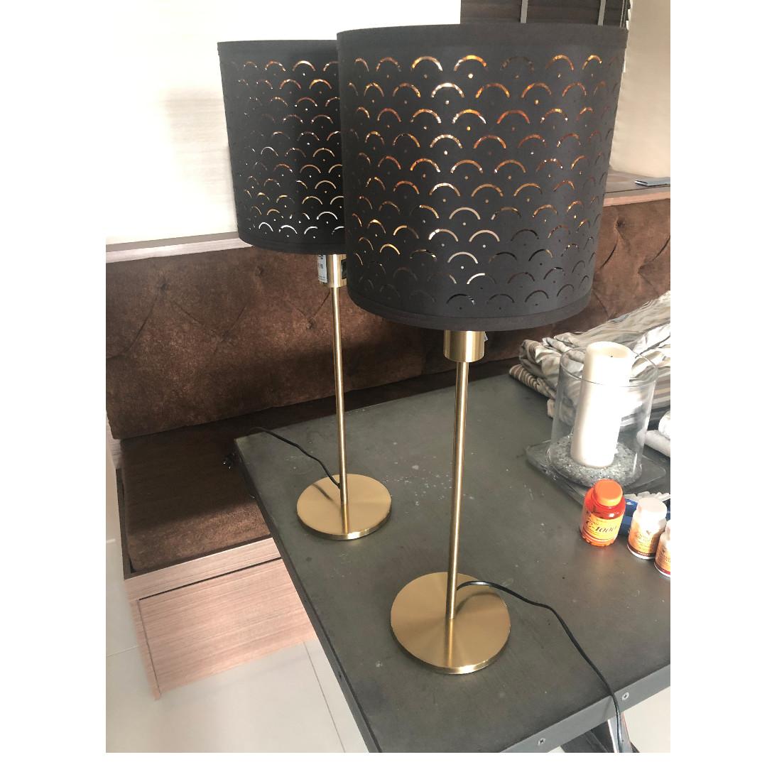 Ikea Rodd Table Lamps X 2 Nymo Black Shades Brass Gold Furniture Home Decor Lighting Supplies On Carousell
