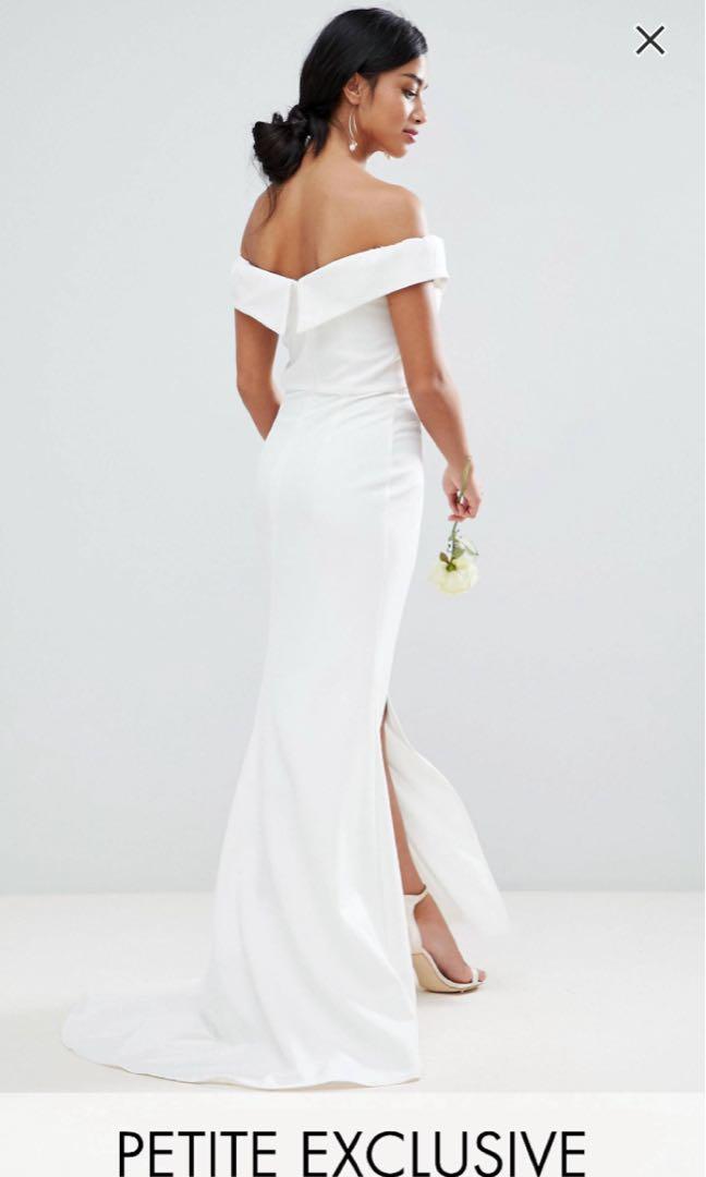 Jarlo Bardot Maxi Dress with Thigh Split and Train Details