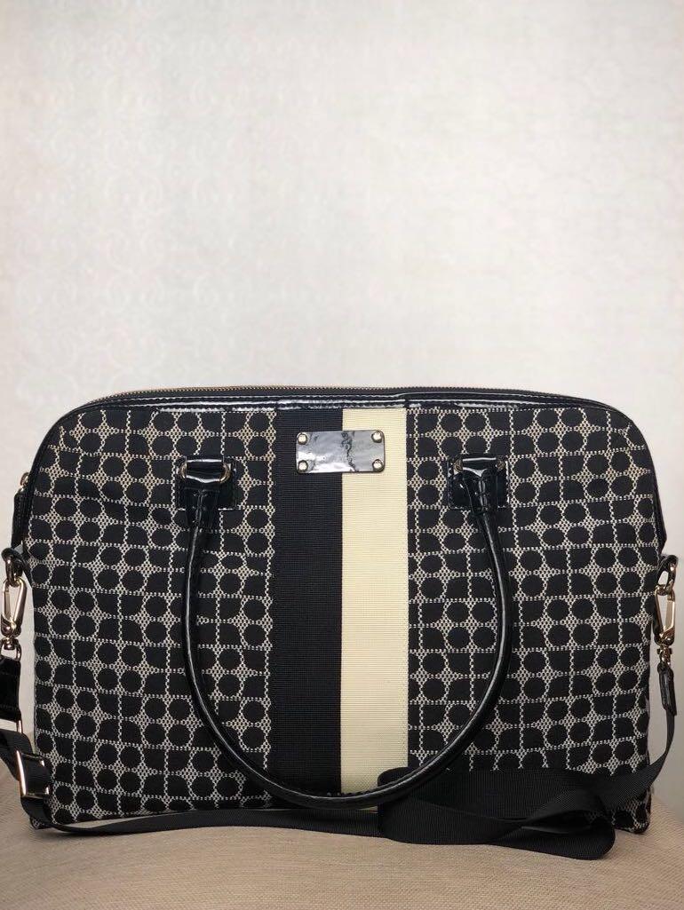Kate Spade Laptop Bag Black White Canvas Messenger Crossbody Noel Jacquard Style