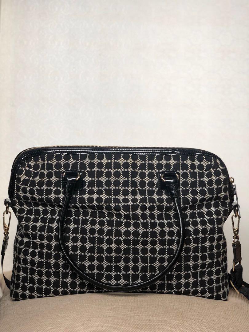 Kate Spade Laptop Bag Black/White Canvas Messenger Crossbody Noel