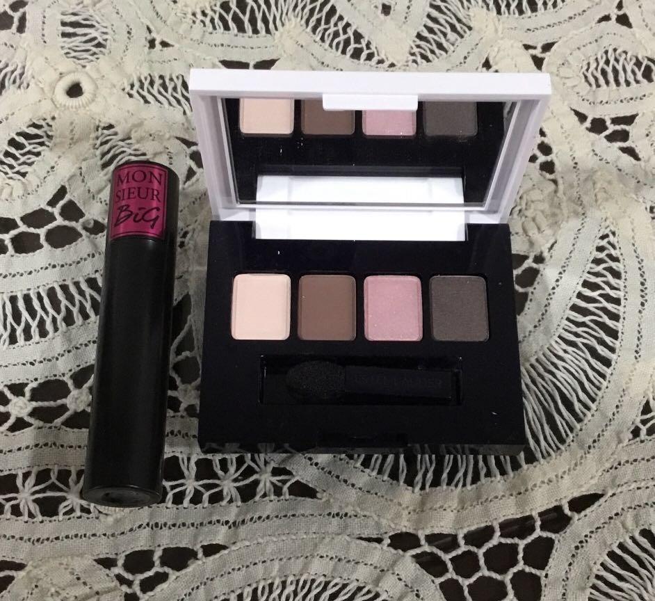 Make up bundle - estee lauder eyeshadow and lancome mascara (Category: Makeup) located in Taguig. Submitted by rmdee_1810 (Listing ID 216395086, Image 1). Description: Estee lauder eyeshadow and Lancome Monsieur Big Mascara Make up bundle! Mascara - 01 new black Eyeshadow - pure color envy 20 insolent ivory 19 amber intrigue 25 cheeky pink 2 ivory powder Authentic from US. The eyeshadow was part of the kit bought by my sister. The mascara was giv