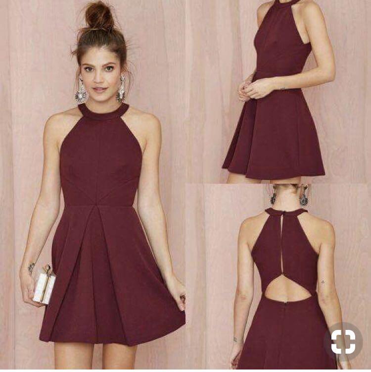 Maroon halter neck dress Women s Fashion Tops Sleeveless on Carousell