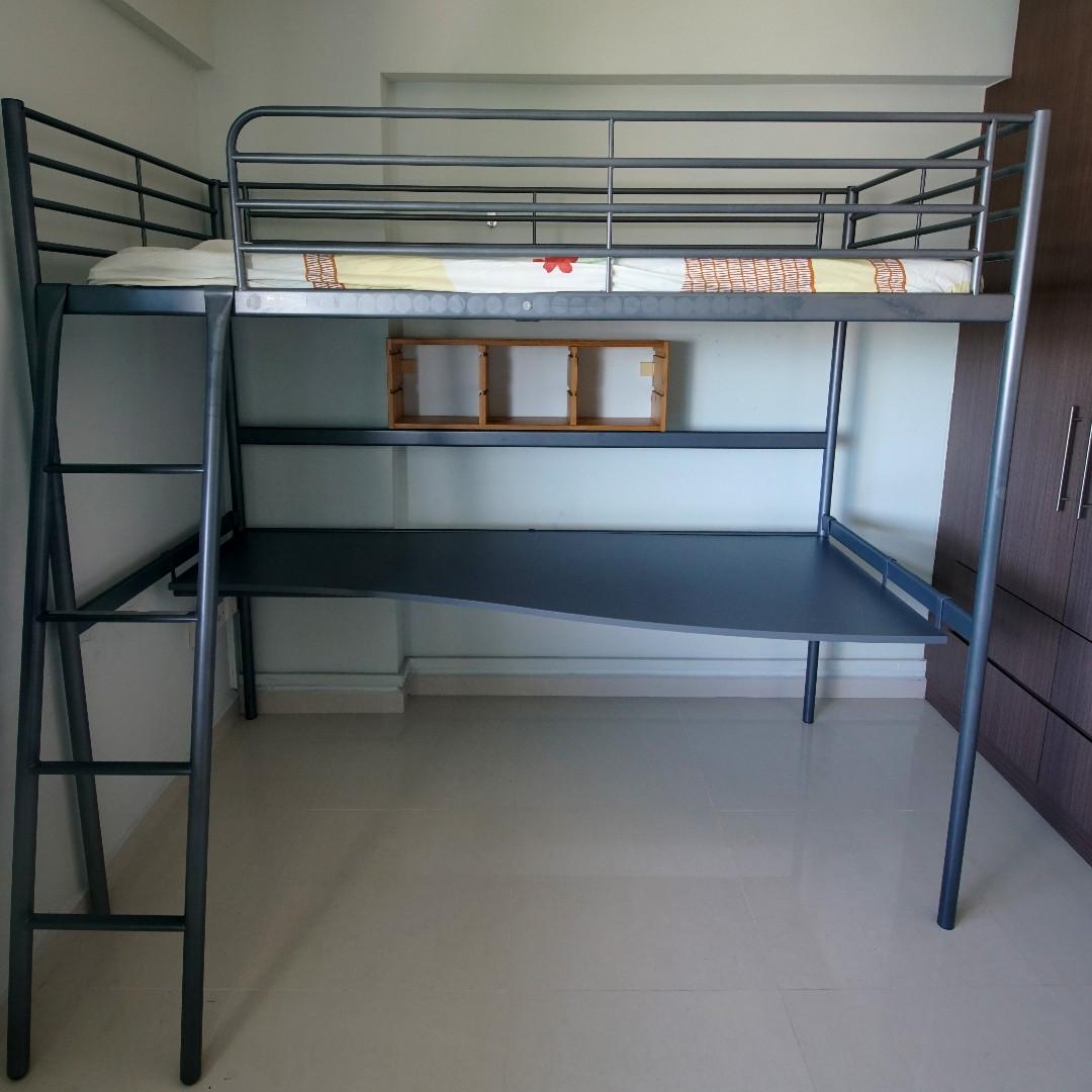 IKEA Svarta Loft bed frame with desk top, Furniture ...