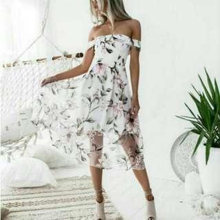 Light Pink Floral Off-Shoulder Dress