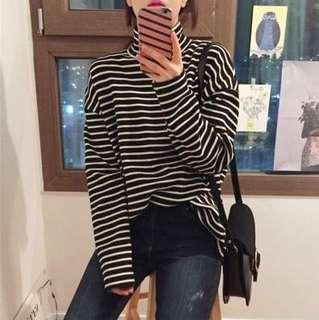 Long-Sleeve Striped Turtleneck Top
