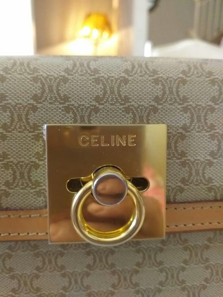 Celine Monogram Cognac Evening Top Handle Satchel Kelly Style Flap