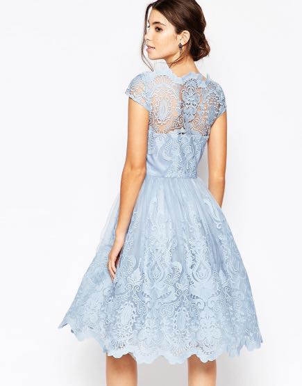 Chi chi london premium lace midi prom dress with hotsell bardot neck in mink