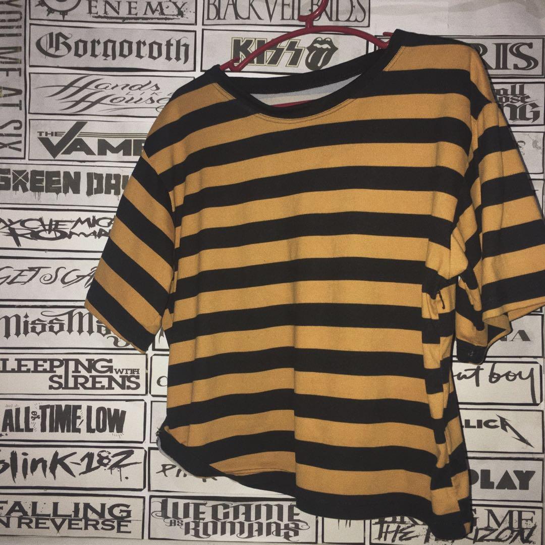 black and yellow striped crop top