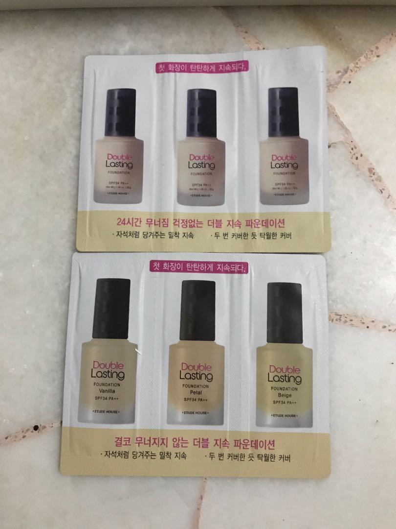 Double lasting foundation etude house sample, Beauty & Personal Care, Face, Makeup on Carousell