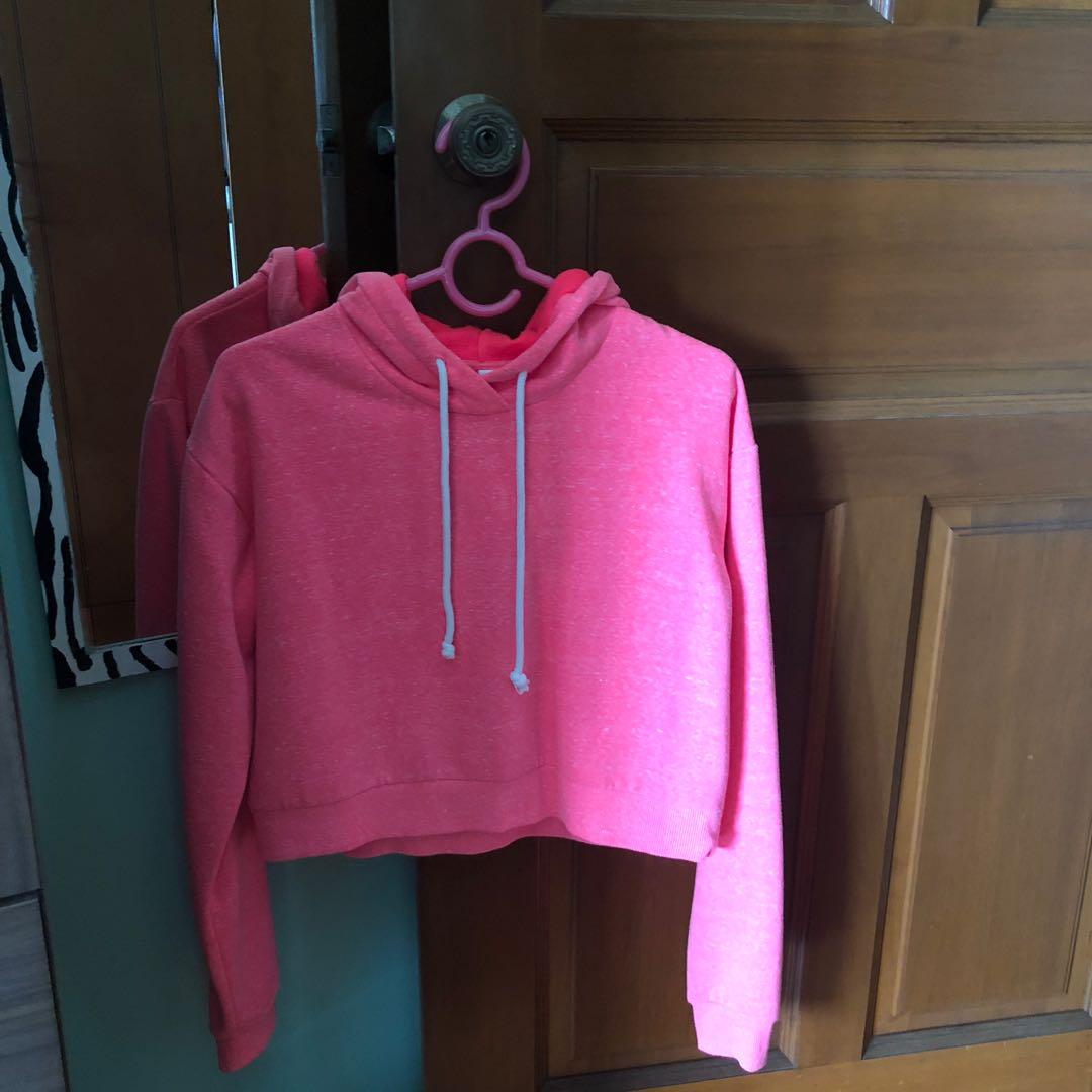 neon pink crop hoodie