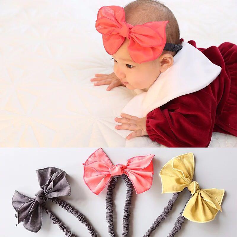 Instock Peach Pink Big Bow Cotton Ribbon Headband Newborn
