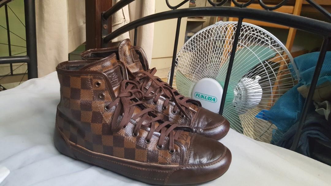Louis Vuitton Damier Ebene Canvas And Brown Leather Lace Up High
