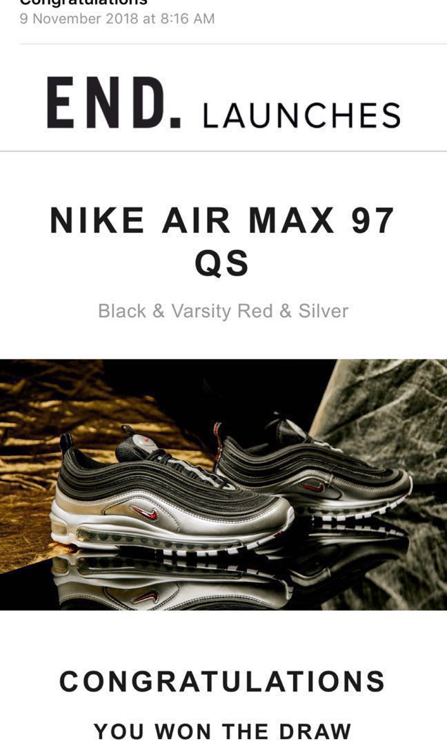 air max 97 qs black  and  varsity red  and  silver