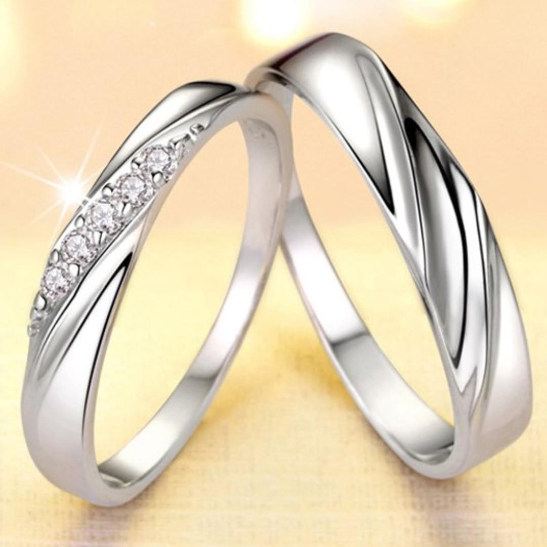 Silver Rings Couple Jewelry Engagement Wedding Rings Women S Fashion Jewellery Rings On Carousell