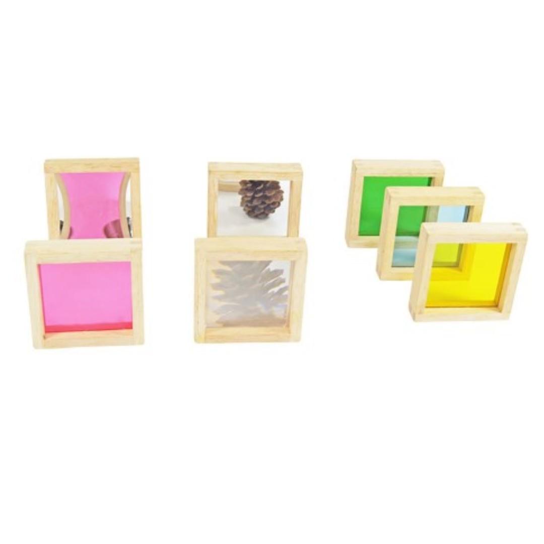 wooden blocks with coloured glass