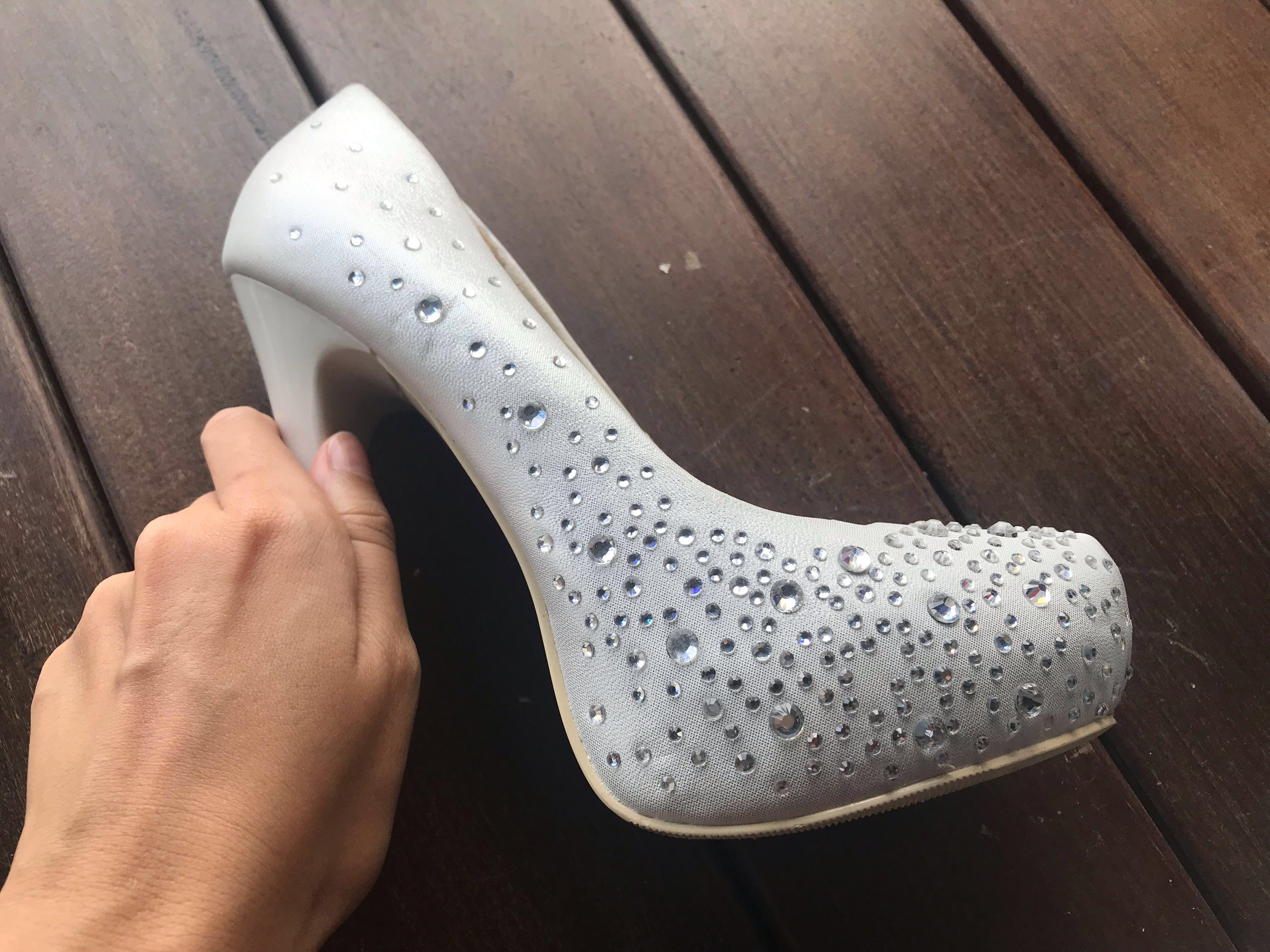 white diamond high heels
