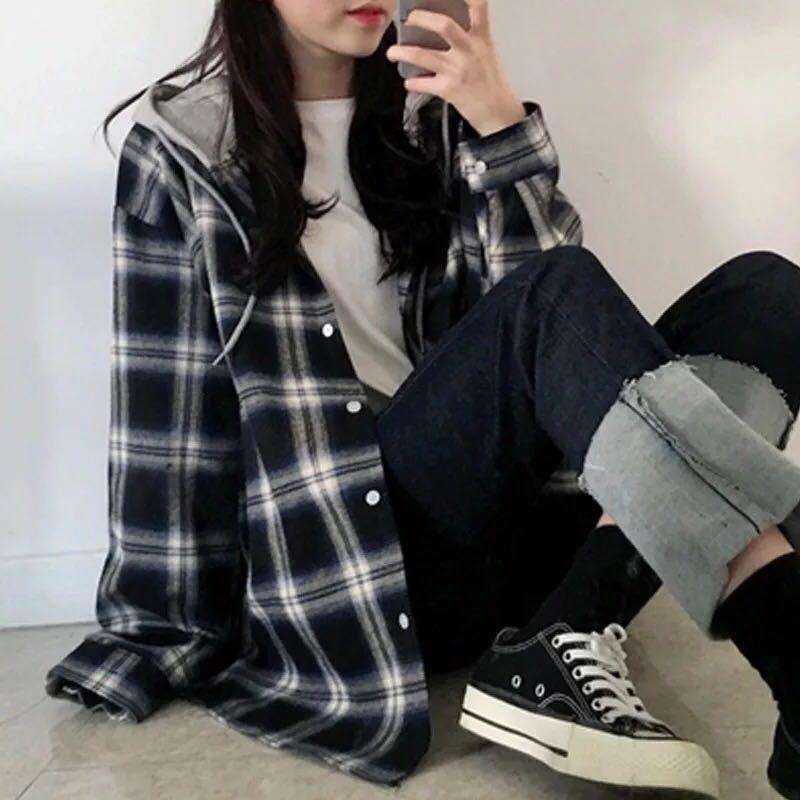 plaid hoodie women's