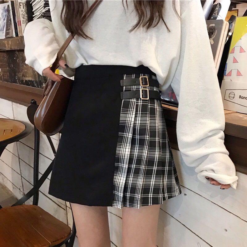 black checkered skirt outfit