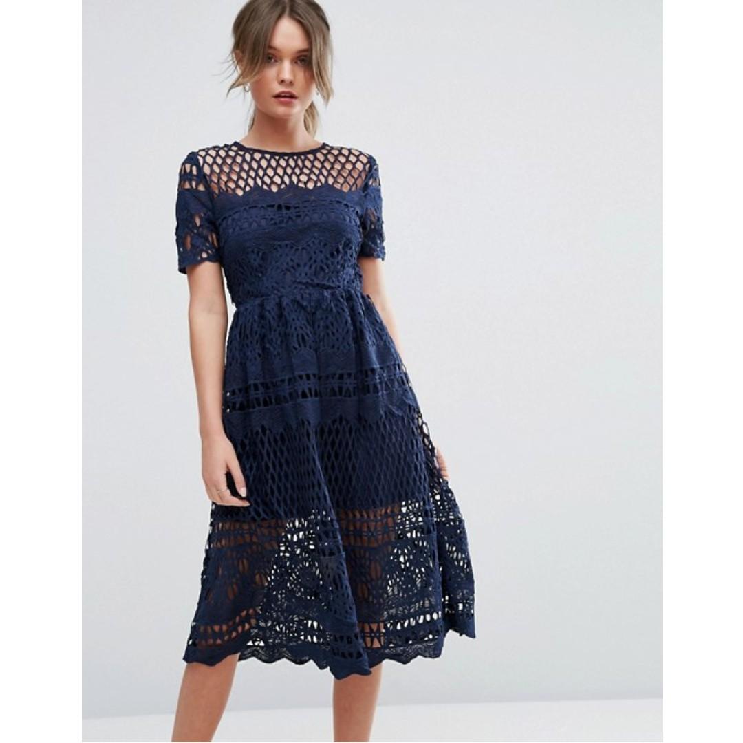 boohoo navy blue dress