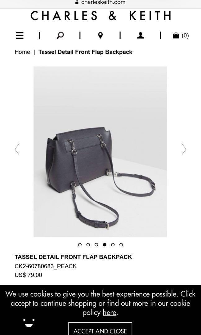 Charles and Keith TASSEL DETAIL FRONT FLAP BACKPACK Women s Fashion Bags Wallets Cross body Bags on Carousell