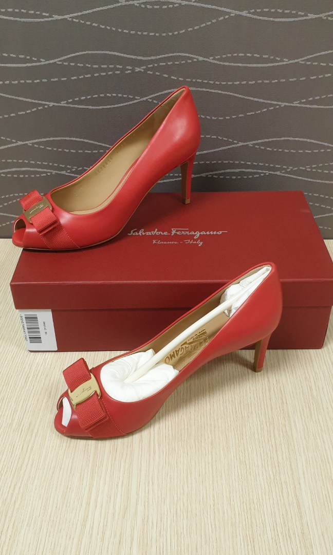 Ferragamo red peep toe heels Luxury Sneakers Footwear on Carousell