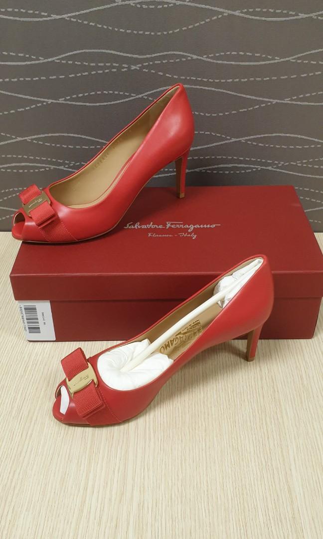 Ferragamo red peep-toe heels, Luxury 