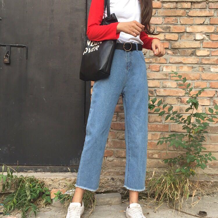 Straight cut high waisted jeans clearance