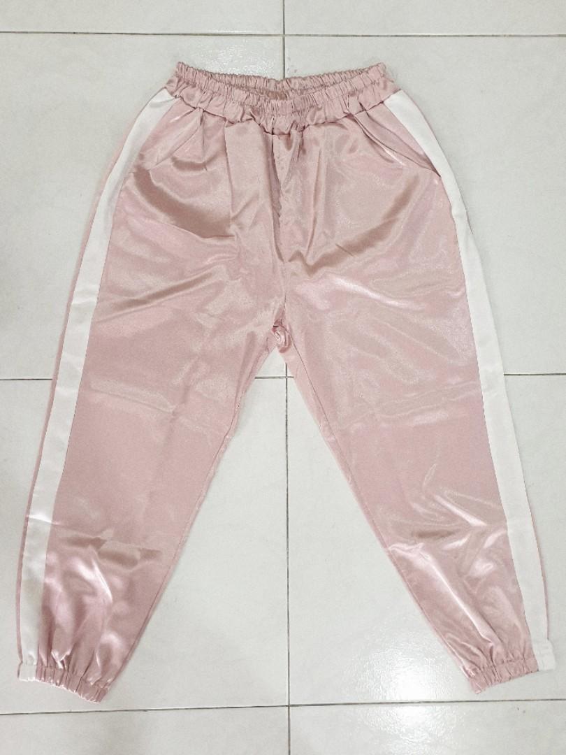 Pink satin sweatpants on sale