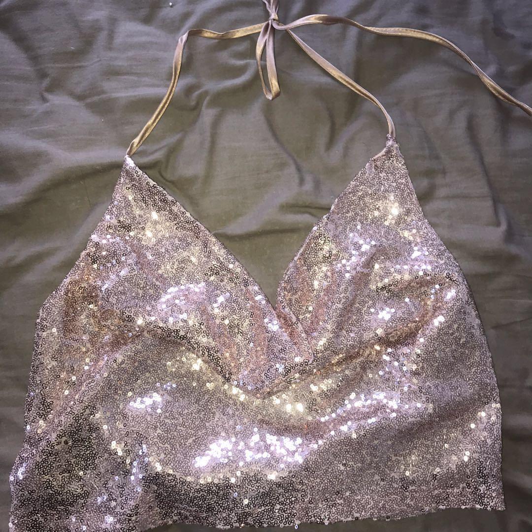 womens rose gold sequin top