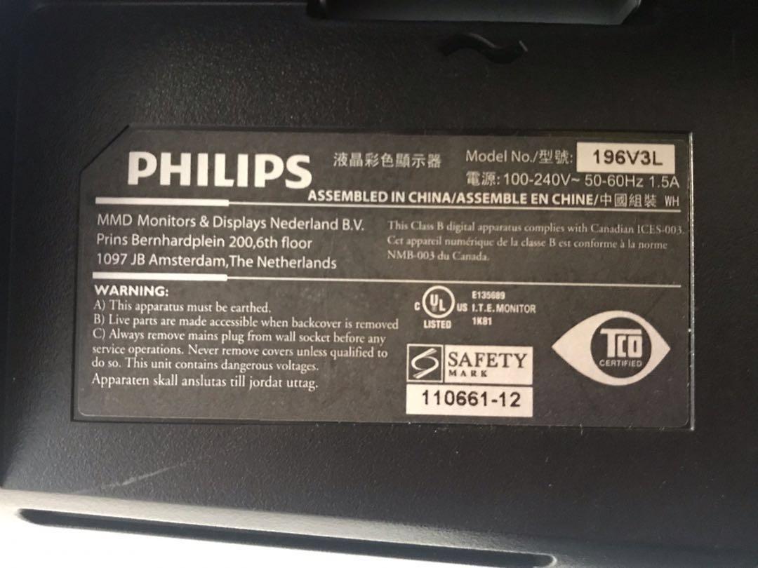 Philips LED Monitor(Model 196V3L), Computers & Tech, Parts ...