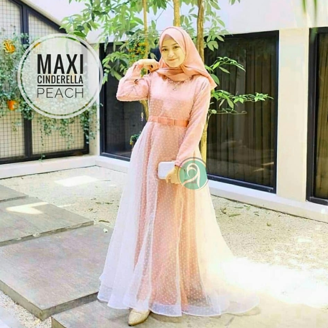 Pre order Cinderella maxi dress long sleeve Muslimah Nude pink yellow