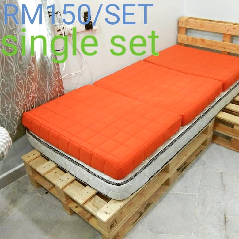 SINGLE BED WITH HEAD PINE PALLET Furniture Home Living