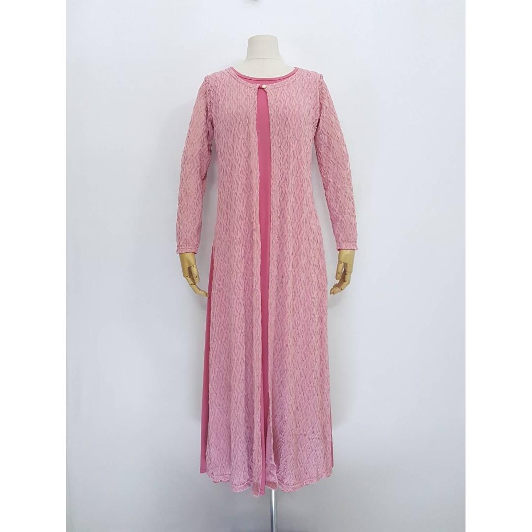 Sp241 Free Size Fit L Gamis Long Dress Dusty Pink Kombinasi Dgn Outer Fesyen Wanita Pakaian Wanita Gaun Rok Di Carousell