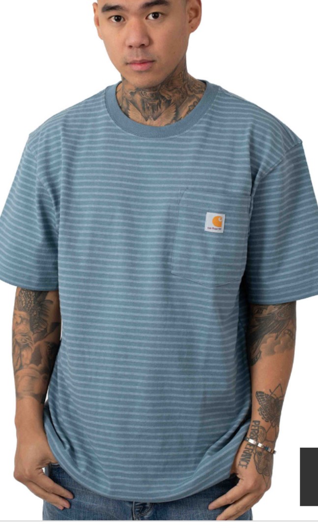 Sz S Carhartt K87 Steel Blue Stripes Workwear Shirt Men S Fashion Clothes Tops On Carousell