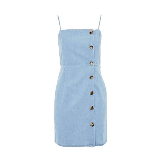 UK8 Topshop Horn Button Mini Dress in Light Denim Women s