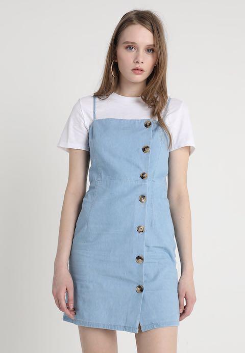 UK8 Topshop Horn Button Mini Dress in Light Denim Women s