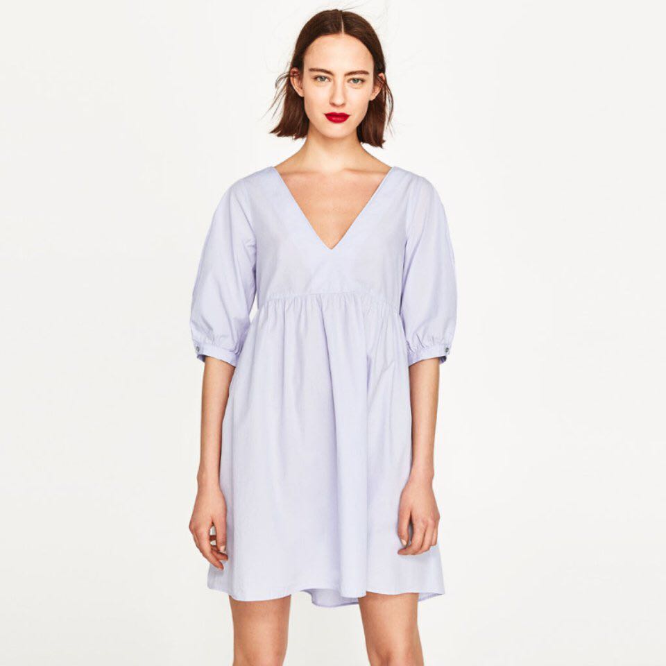 zara poplin dress blue