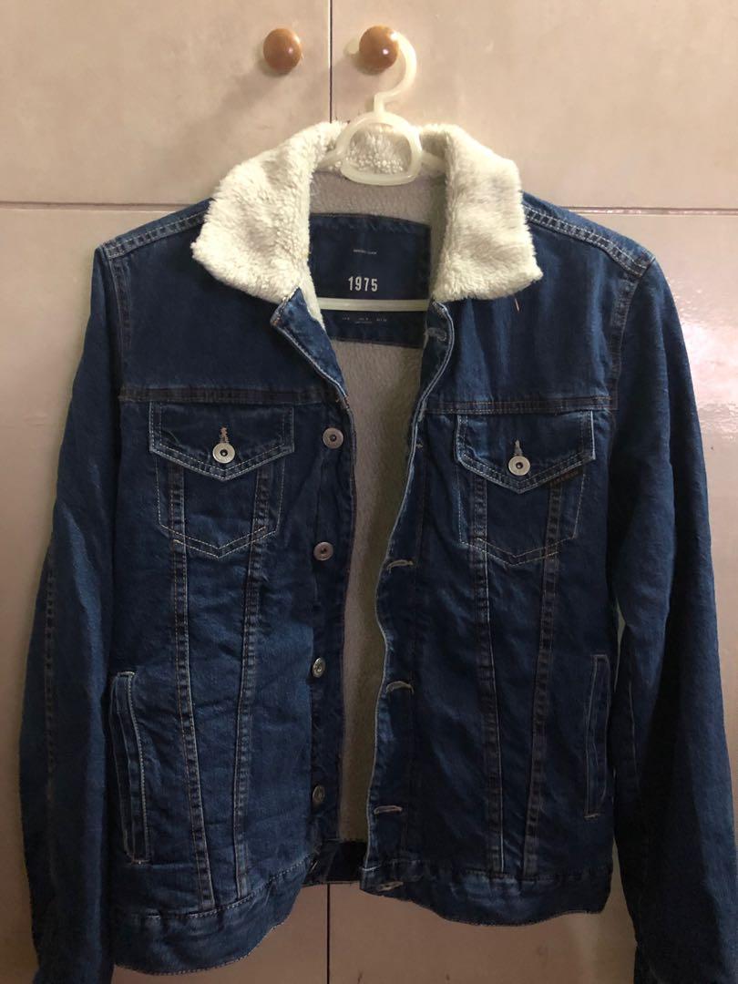 jean jacket with fur mens zara