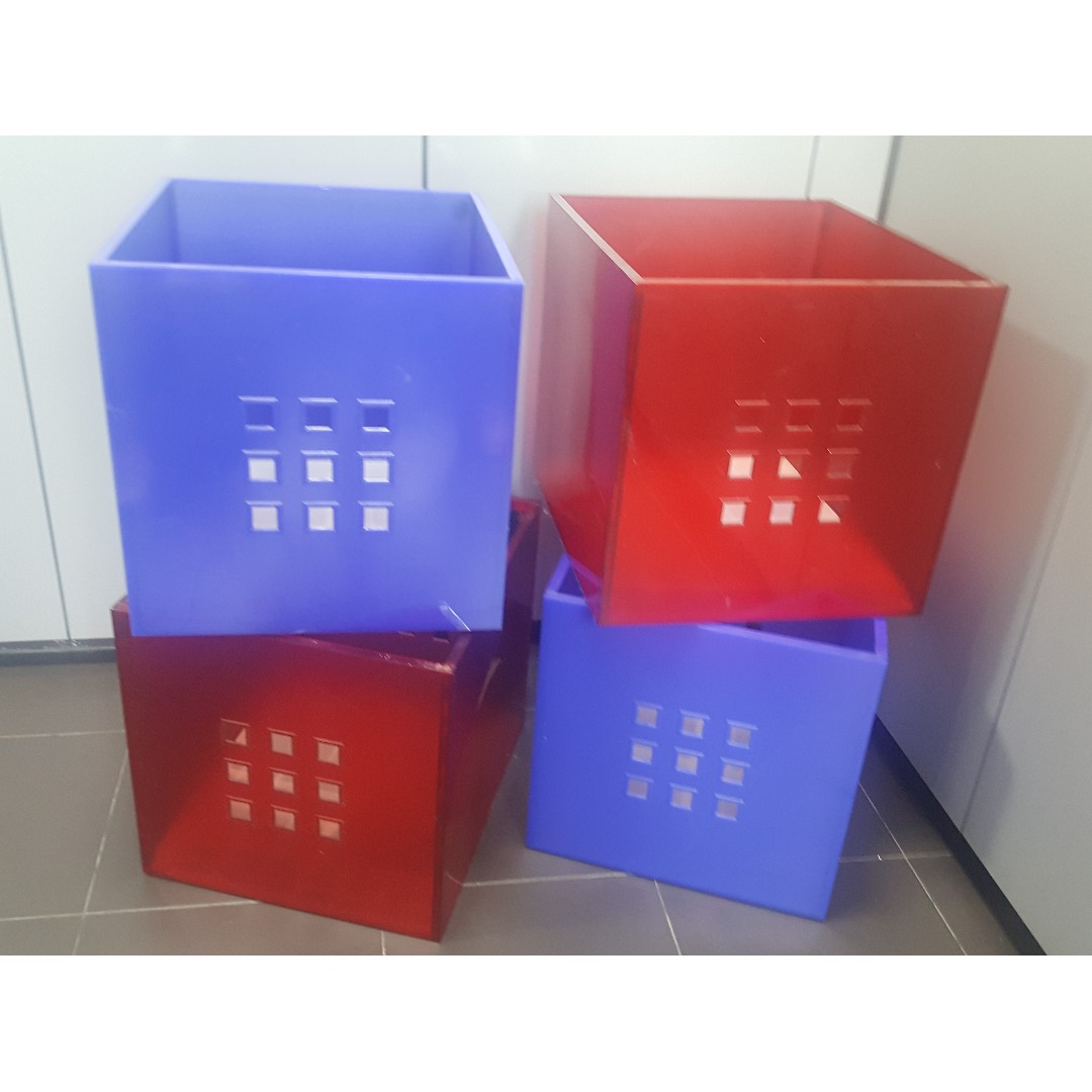 4 pieces Ikea LEKMAN Box storage red blue Furniture Home Living
